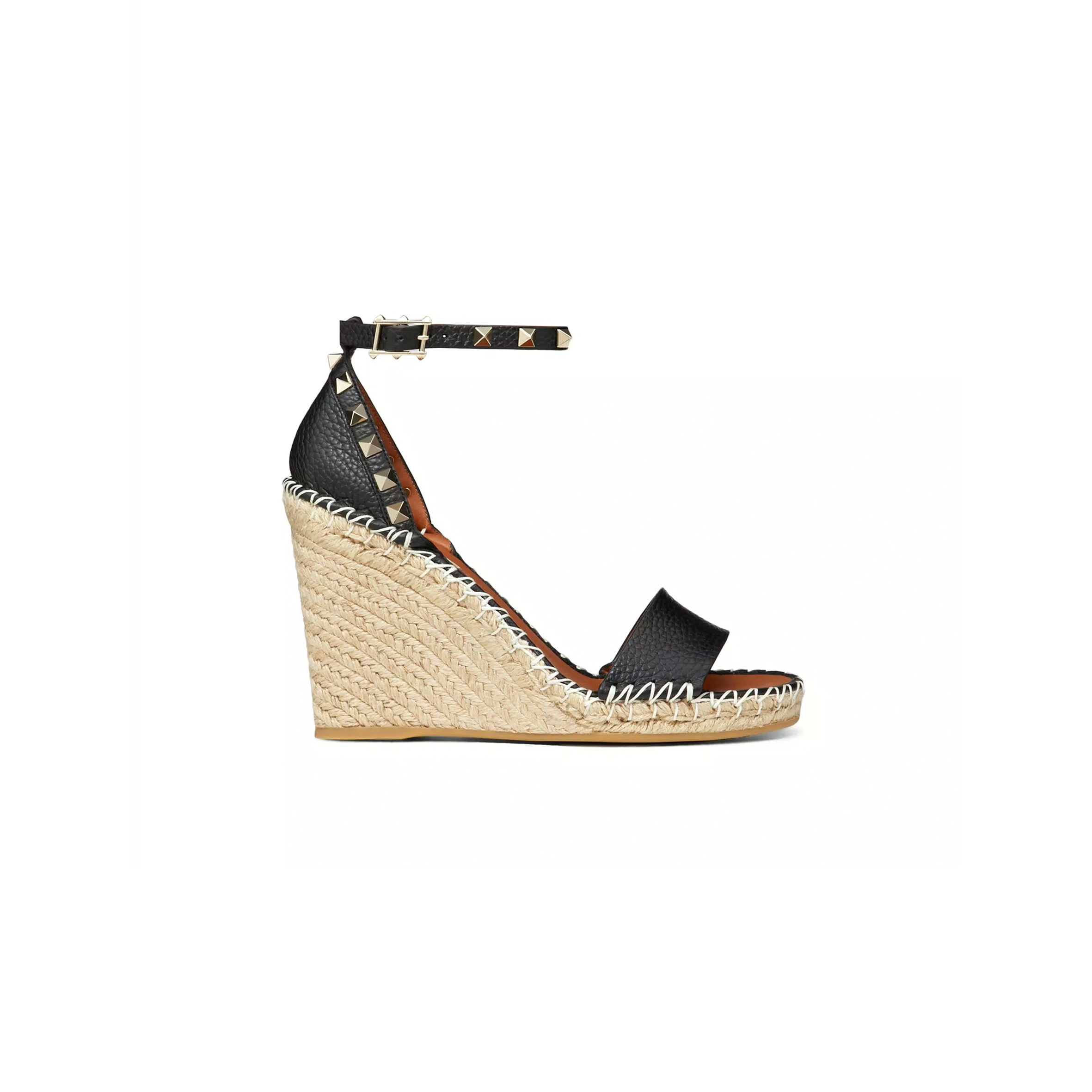 VALENTINO DOUBLE ROCKSTUD GRAINY CALFSKIN WEDGE SANDAL 105MM 5W2S0090VTO_N02 VALENTINO DOUBLE ROCKSTUD GRAINY CALFSKIN WEDGE SANDAL 105MM 5W2S0090VTO_N02